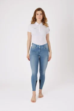 Horze Kaia denim-ridebukser, høyt liv og helforsterket med silikon, dame