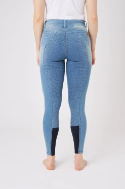 Horze Kaia denim-ridebukser, høyt liv og helforsterket med silikon, dame
