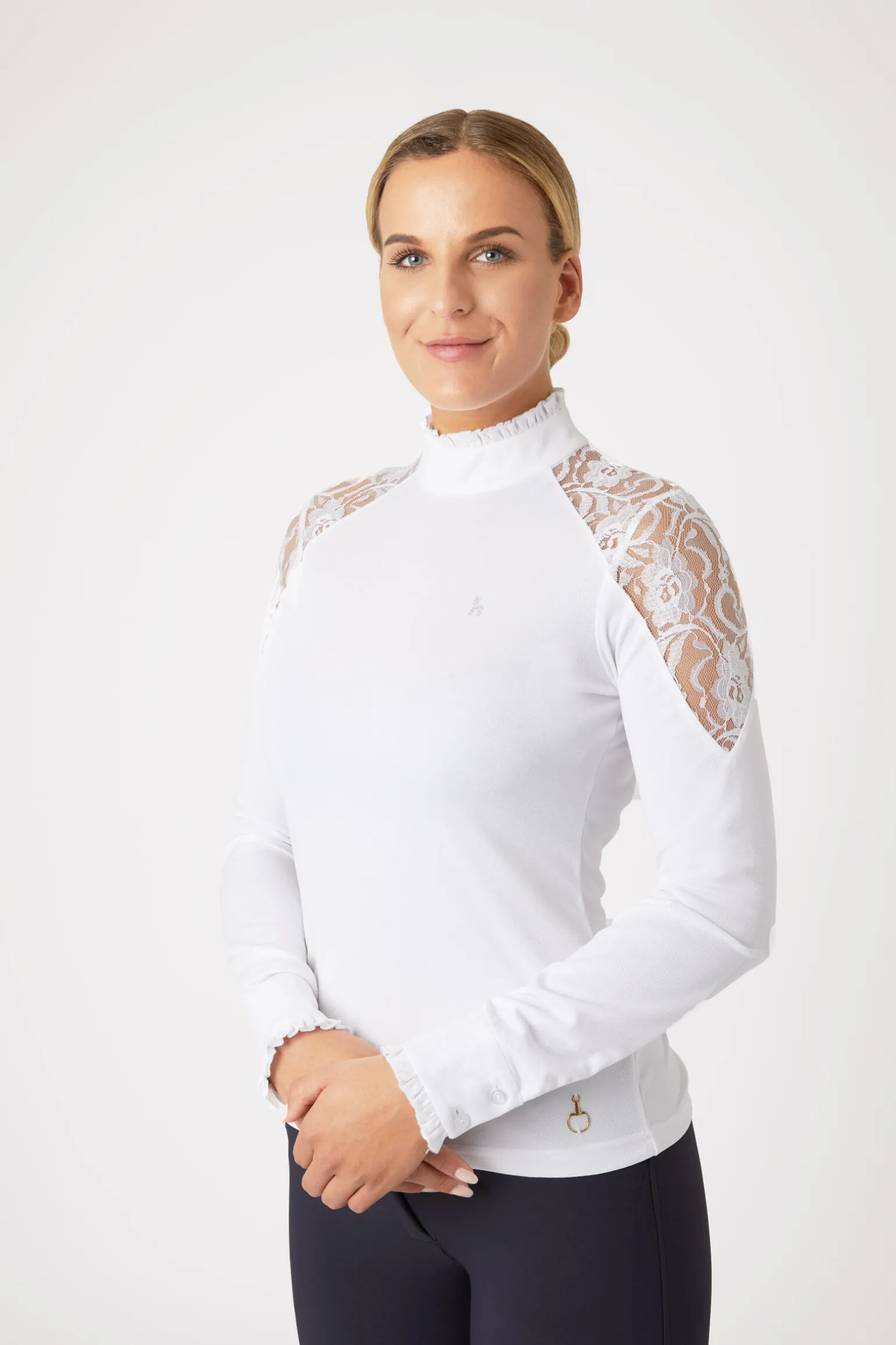 Horze Sylvie langermet stevneskjorte med blonder, dame